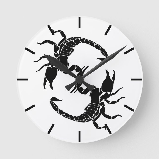 Black & White Letter S - Two Scorpions Round Clock (Front)