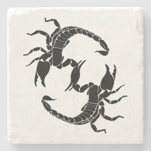 Black & White Letter S - Two Scorpions Stone Coaster