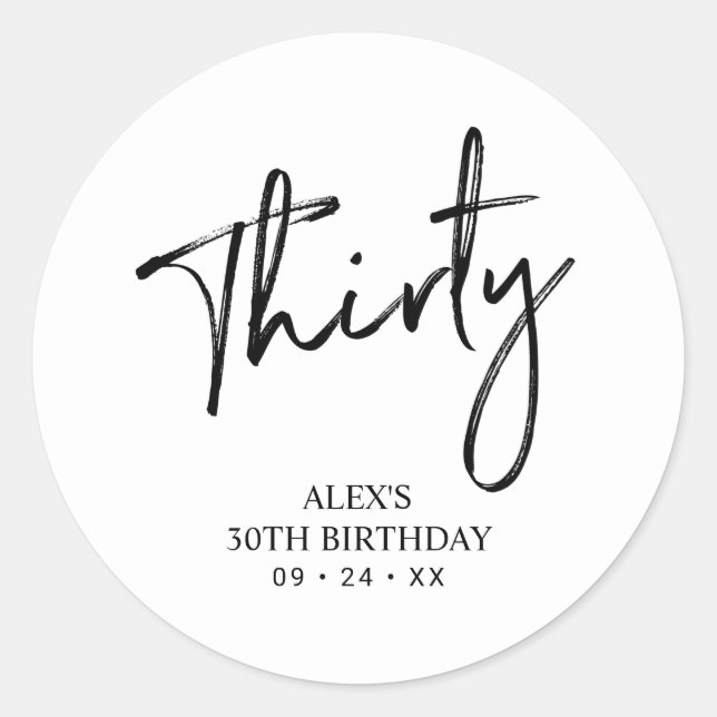 Black & White | Lettering Birthday Favor Thank you Classic Round Sticker (Front)