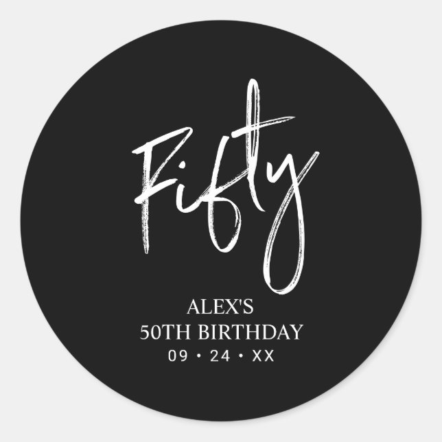 Black & White | Lettering Birthday Favour Thank yo Classic Round Sticker (Front)
