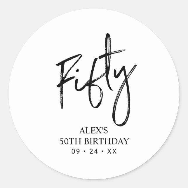 Black & White | Lettering Birthday Favour Thank yo Classic Round Sticker (Front)