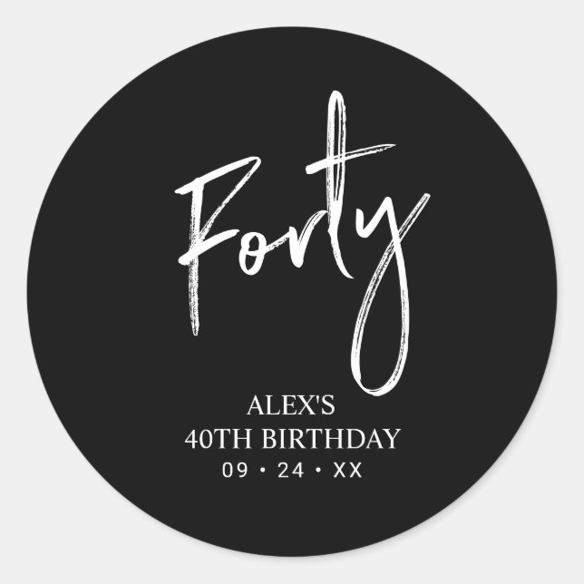 Black & White | Lettering Birthday Favour Thank yo Classic Round Sticker (Front)