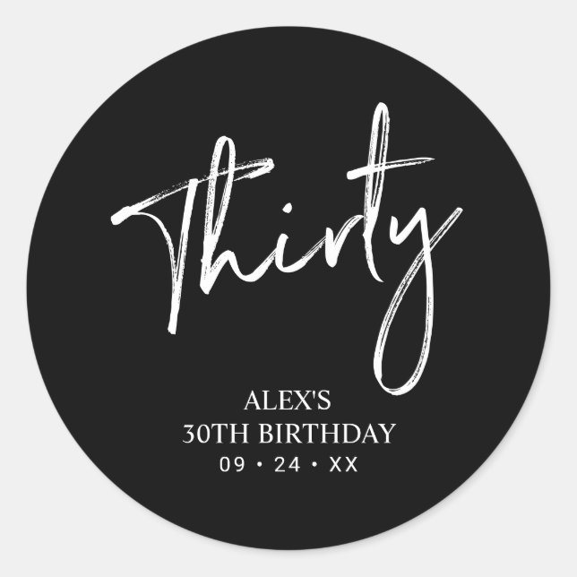 Black & White | Lettering Birthday Favour Thank yo Classic Round Sticker (Front)