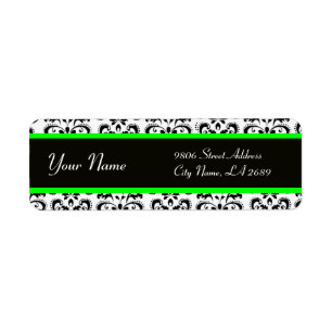 BLACK WHITE LIGHT GREEN DAMASK