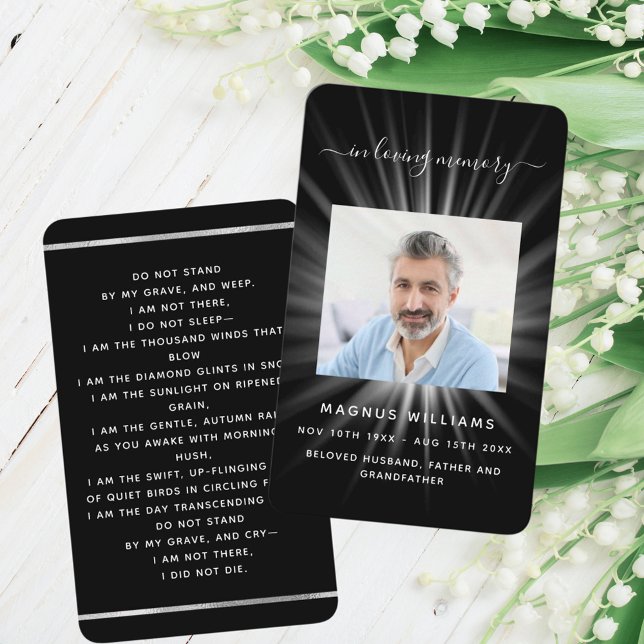Black white light photo funeral prayer card (Creator Uploaded)