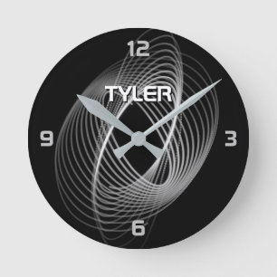 Black & White Light Spiral, DIY Name in White Round Clock