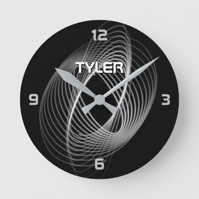 Black & White Light Spiral, DIY Name in White Round Clock (Front)