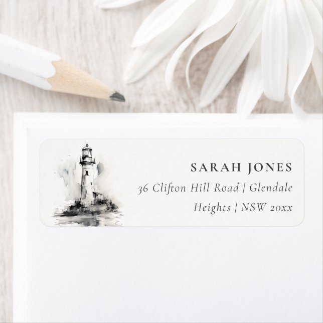 Black & White Lighthouse Nautical Sketch Address (Insitu)