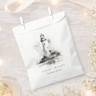 Black & White Lighthouse Nautical Sketch Wedding Favour Bags