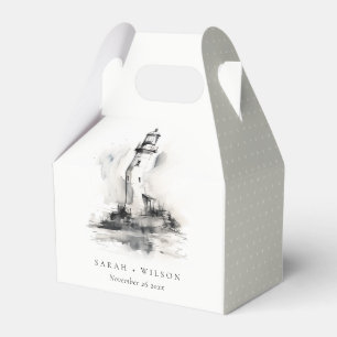 Black & White Lighthouse Nautical Sketch Wedding Favour Box