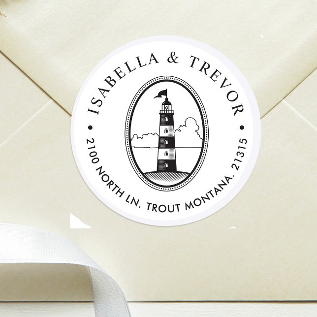 Black & White Lighthouse | Nautical Themed Classic Round Sticker (Creator Uploaded)