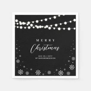 Black & White Lights Merry Christmas Holiday Party Napkin
