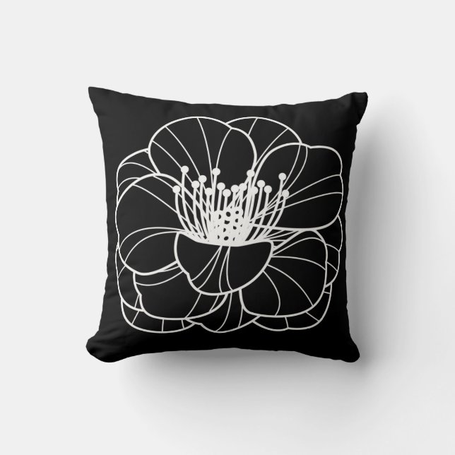Black & White Lily Illustration Pillow (Front)