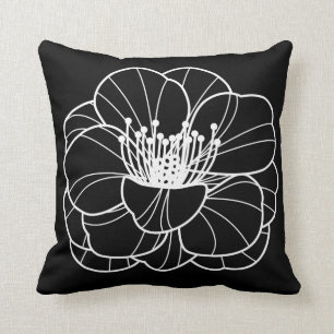 Black & White Lily Illustration Pillow