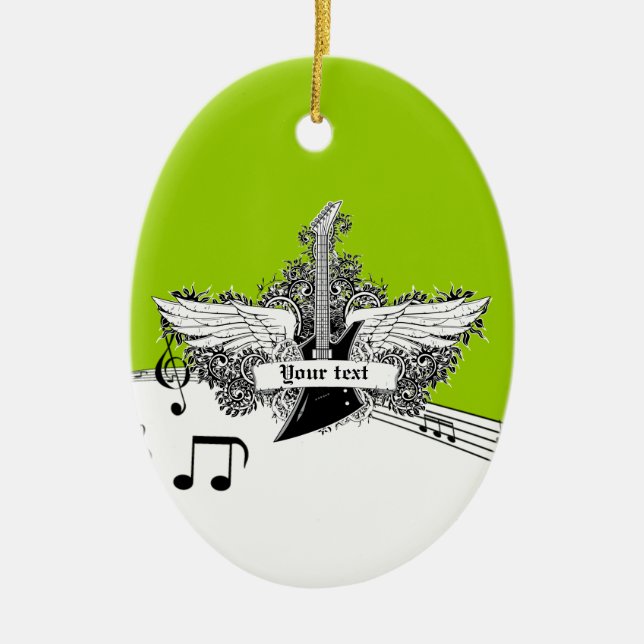 Black white lime electric guitar & wings ornament (Front)