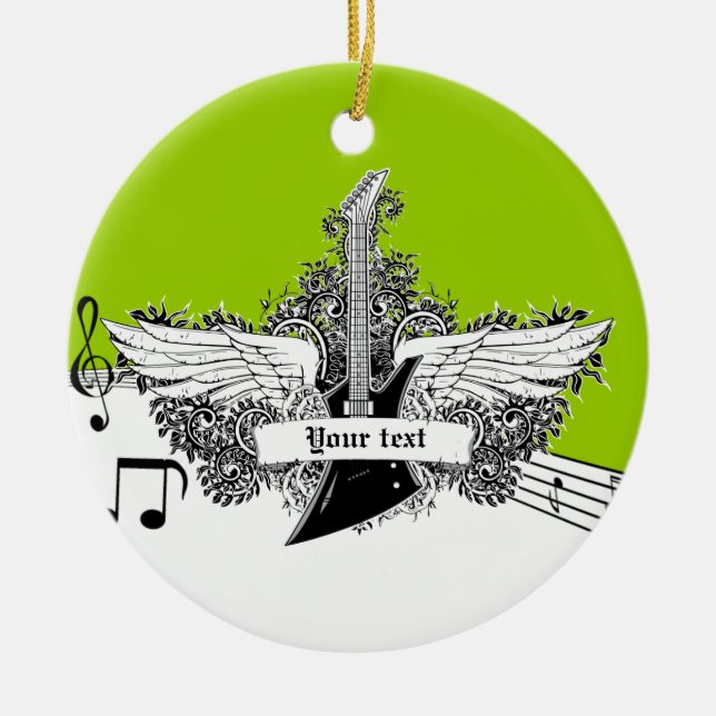 Black white lime electric guitar & wings ornament (Front)