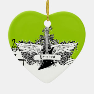 Black white lime electric guitar & wings ornament