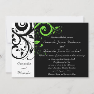 Black/White/Lime Green Bold Swirl Wedding Invitation