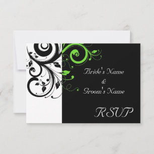Black/White/Lime Green Bold Swirl Wedding RSVP Card