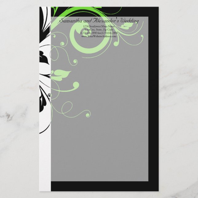Black/White/Lime Green Bold Swirl Wedding Stationery (Front)