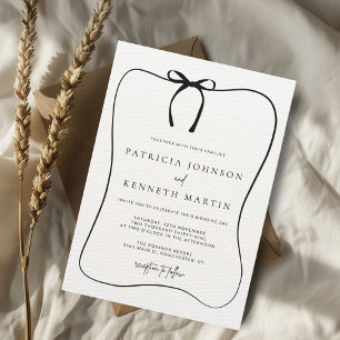 Black & White Line Art Bow Frame Textured Wedding Invitation