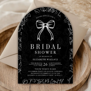 Black White Line Art Coquette Bow Bridal Shower Invitation