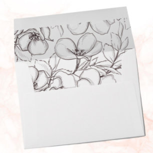 Black & White Line Art Floral Wedding Invitation Envelope
