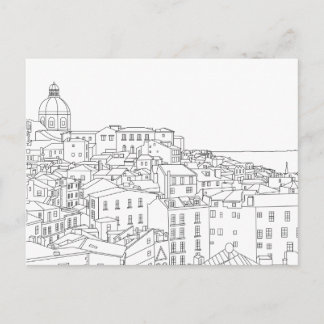 Black & White Line Art Postcard of Lisbon Portugal