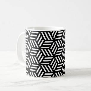 Black White Line Cube Geometric Op-Art Pattern Coffee Mug