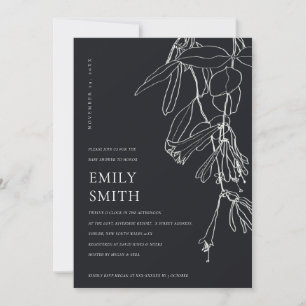 BLACK WHITE LINE DRAWING FLORAL BABY SHOWER CARD