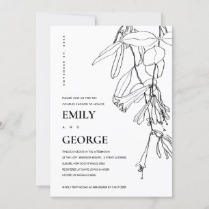 BLACK WHITE LINE DRAWING FLORAL COUPLE SHOWER CARD