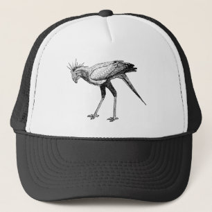 Black & White Line Drawing Secretary Bird Trucker Hat