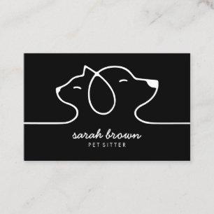 Black White Line Logo Cat Dog Pet Business Card