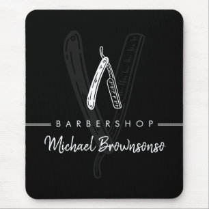 Black White Line Minimal Logo Brands Razor Barber Mouse Mat