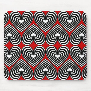 Black & White Lined Hearts Mouse Mat