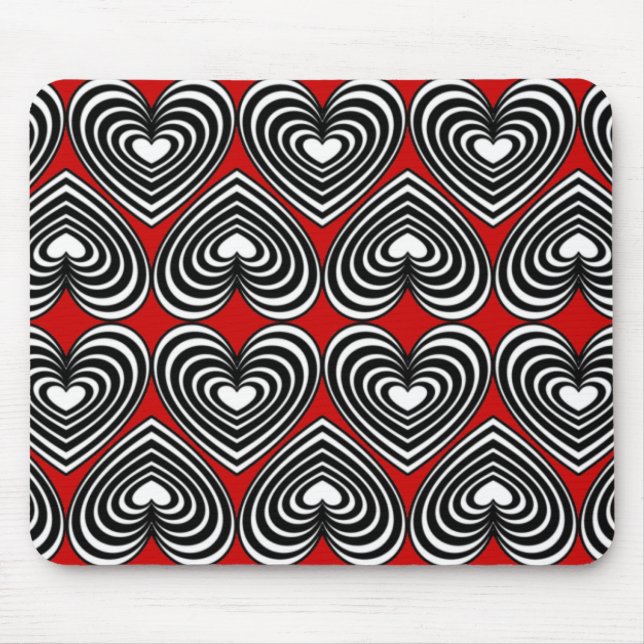 Black & White Lined Hearts Mouse Mat (Front)