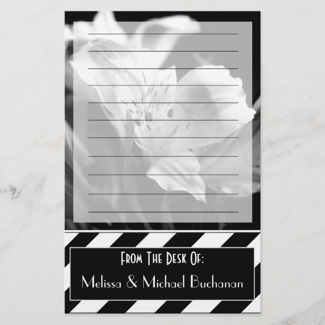 Black & White Lined Iris Personalised Stationery (Front)