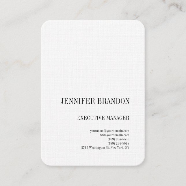 Black White Linen Minimalist Modern Plain Business Card (Front)