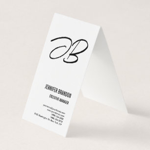 Black White Linen Monogram Minimalist Modern Plain Business Card