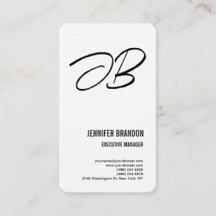 Black White Linen Monogram Minimalist Modern Plain Business Card