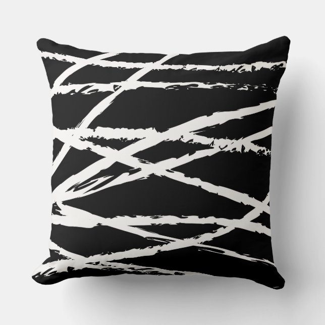 BLACK & WHITE LINES DESIGN Retro Throw Pillow (Front)
