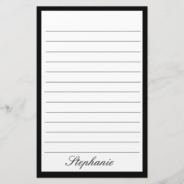 Black White Lines Frames Monogram Names Custom Stationery (Front)
