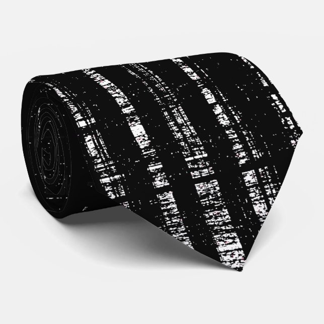 Black White Lines Zebra Stripes Geometric Patterns Tie (Rolled)