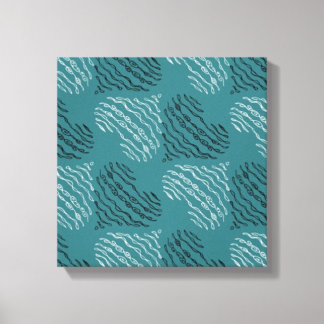 Black & White Lining Heart Pattern Art Canvas Print (Front)