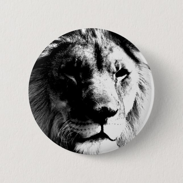 Black & White Lion 6 Cm Round Badge (Front)