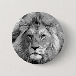 Black White Lion 6 Cm Round Badge