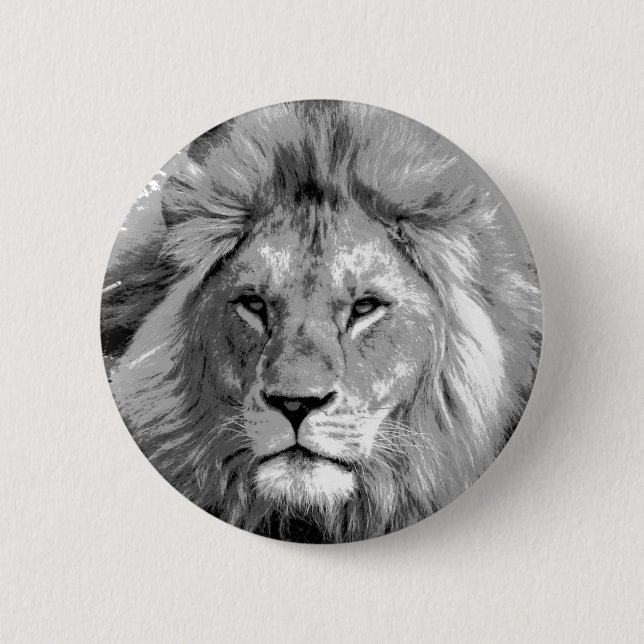 Black White Lion 6 Cm Round Badge (Front)