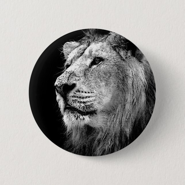 Black & White Lion 6 Cm Round Badge (Front)