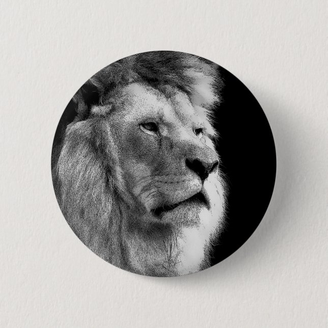 Black White Lion 6 Cm Round Badge (Front)