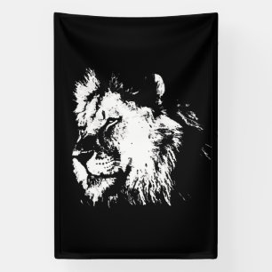 Black White Lion - Animal Pop Art Banner